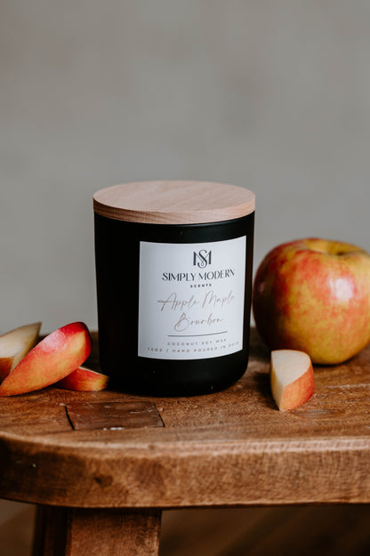 Apple Maple Bourbon | Black | Wood-Wick Coconut Soy Wax Candle