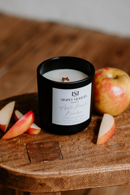 Apple Maple Bourbon | Black | Wood-Wick Coconut Soy Wax Candle