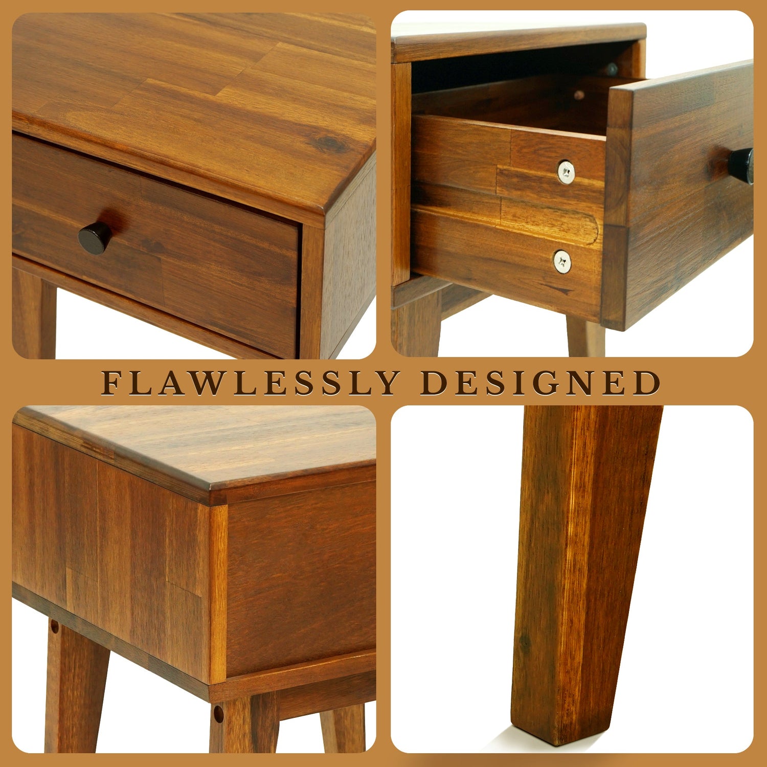 Acacia Sofia 1-Drawer Solid Wood Nightstand for Stylish Storage