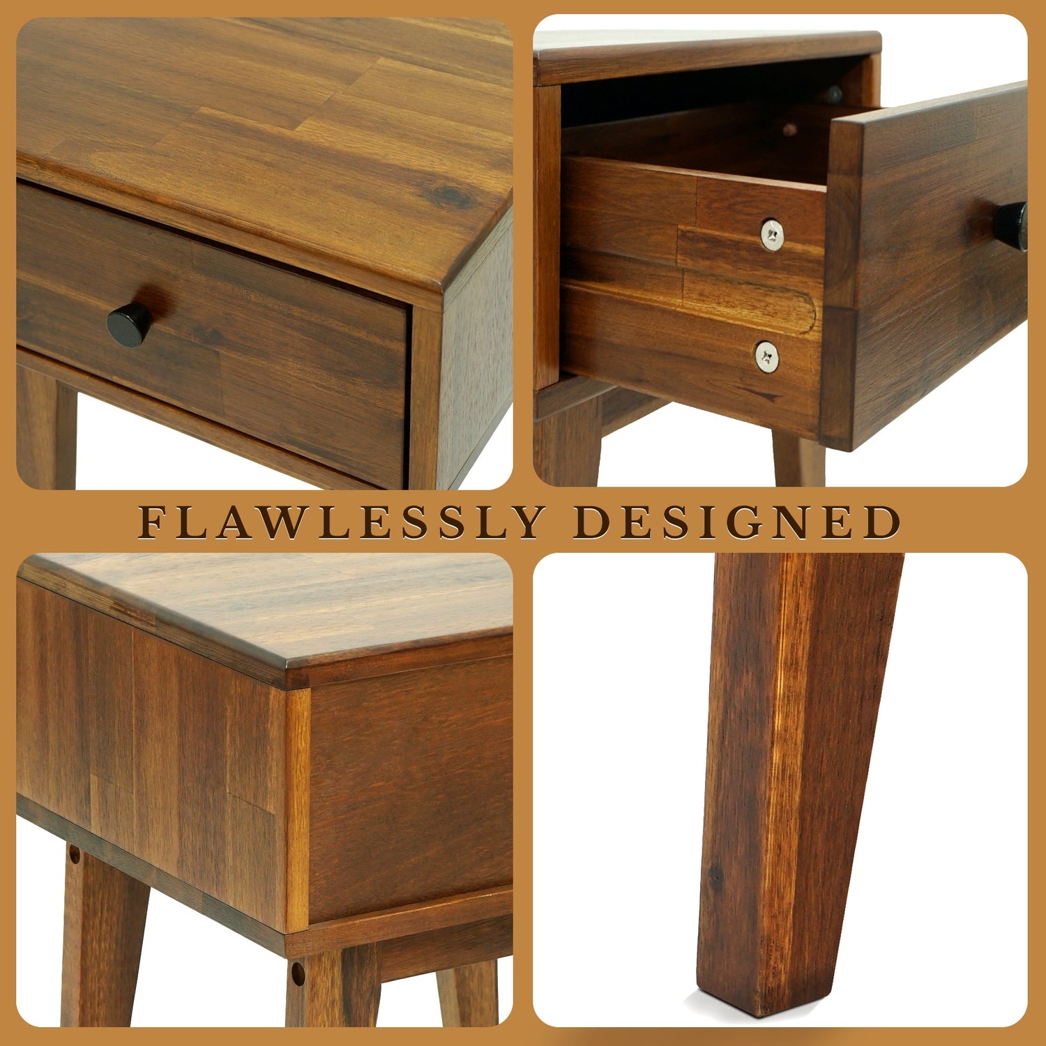 Acacia Sofia 1-Drawer Solid Wood Nightstand for Stylish Storage
