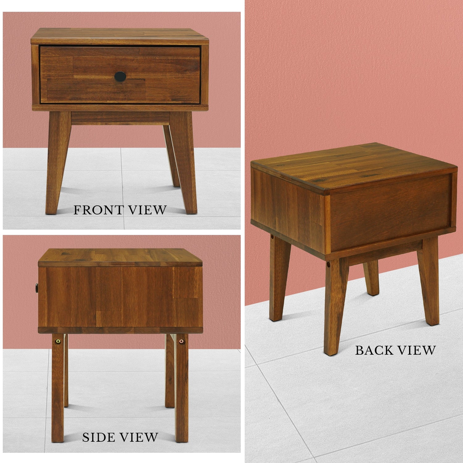 Acacia Sofia 1-Drawer Solid Wood Nightstand for Stylish Storage
