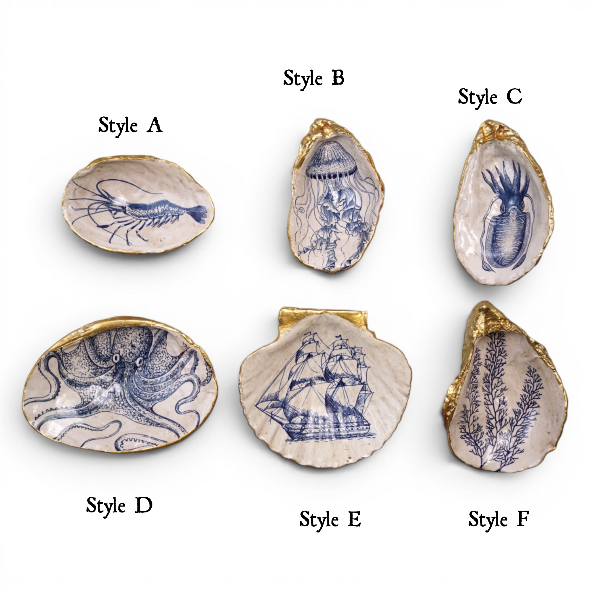 Blue &amp; White Sea Life Shell Trinket Dish