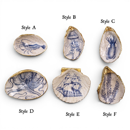 Blue &amp; White Sea Life Shell Trinket Dish