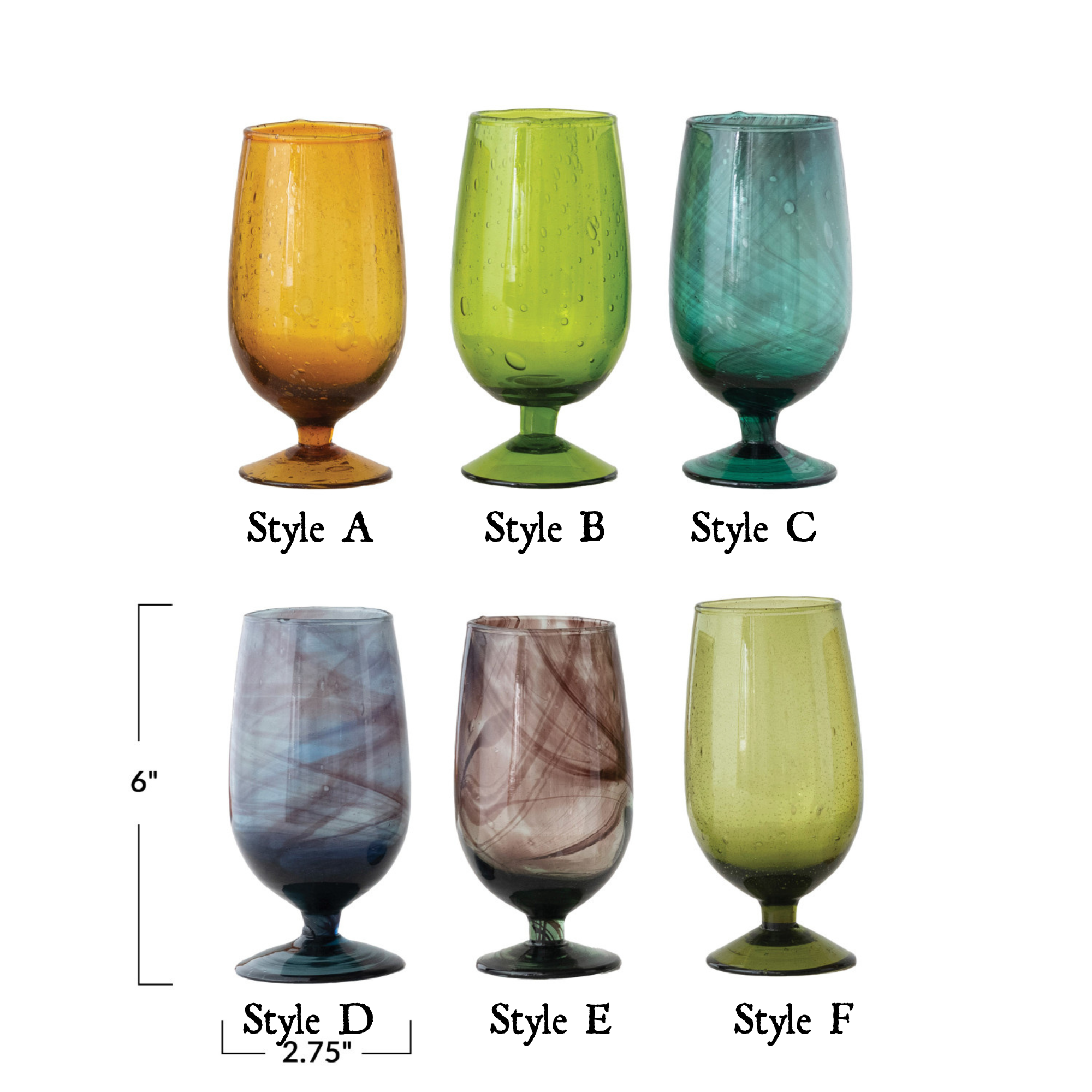 Hand-Blown Stemmed Drinking Wine Glass - 1 Pc, 6 Colors to Choose From.