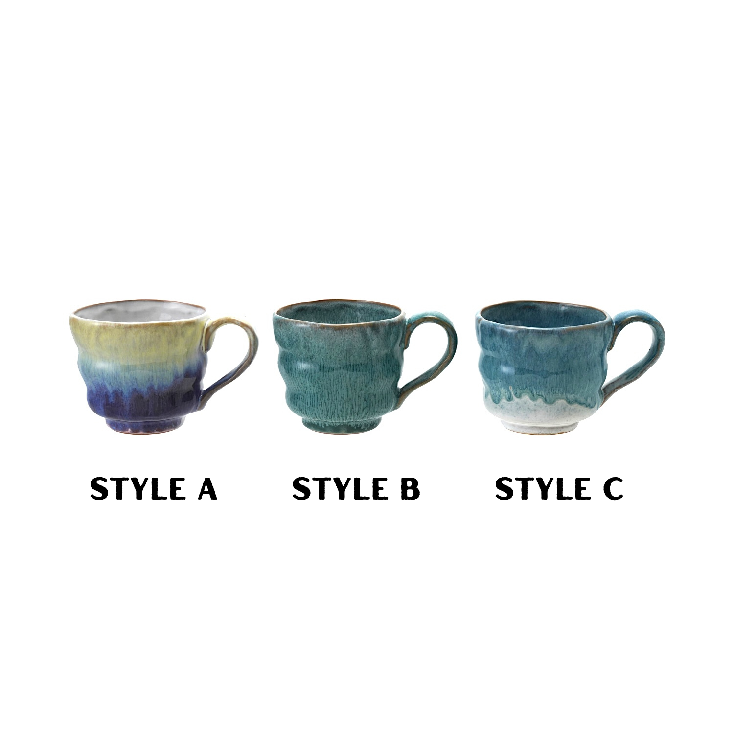 Reactive Glaze Wavy Blue &amp; Teal Coffee Mugs
