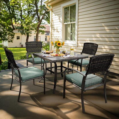 Outdoor Dining Set for 4 with Iron Frame &amp;  Rattan Backrest - 4 Colors