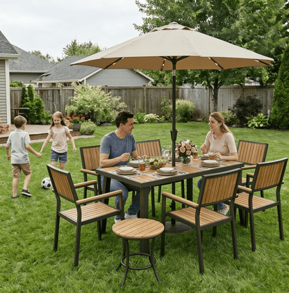 Aluminum and Wood  Outdoor Dining Set - 4 Colors, 6-Pc or 8-Pc Set