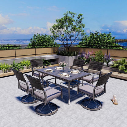 7-Piece Dining Set with Swivel Chairs and Removable Cushions