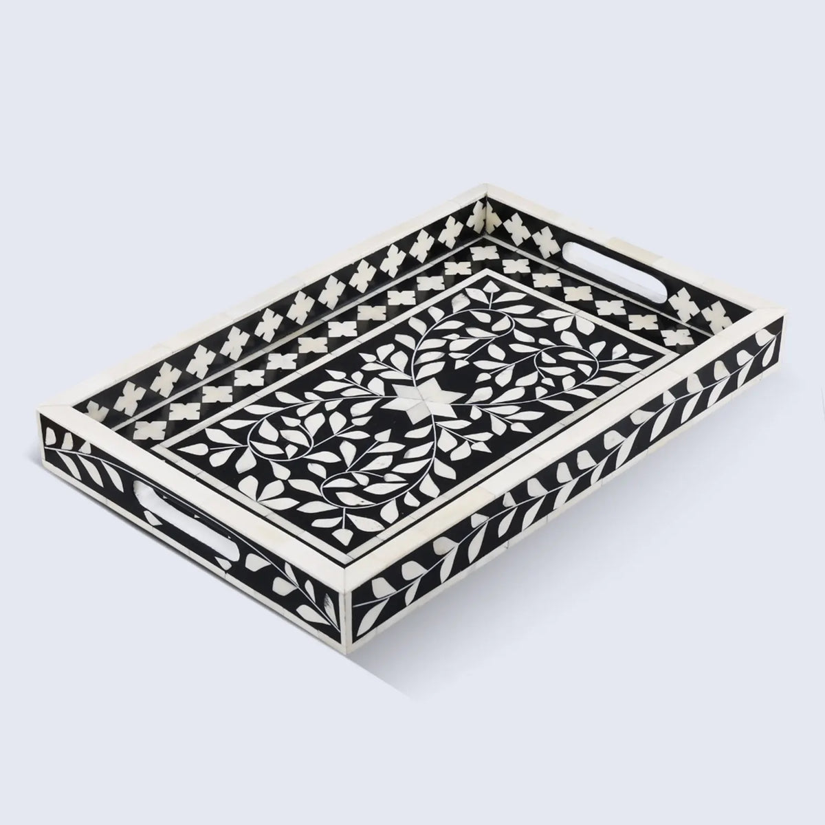 Alhambra Negra - Black White Bone &amp; Resin Inlay Decorative Tray