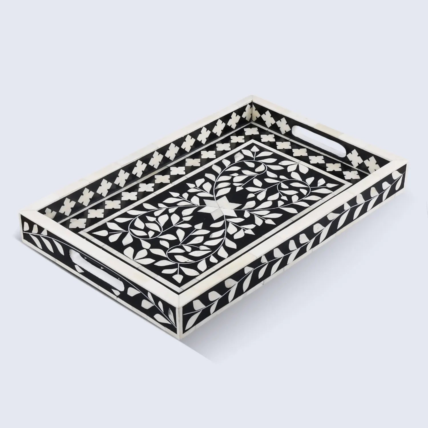 Alhambra Negra - Black White Bone &amp; Resin Inlay Decorative Tray