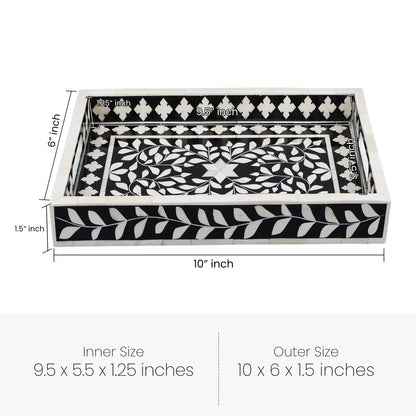 Alhambra Negra - Black White Bone &amp; Resin Inlay Decorative Tray