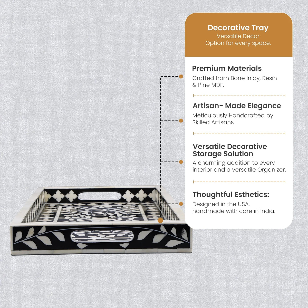 Alhambra Negra - Black White Bone &amp; Resin Inlay Decorative Tray