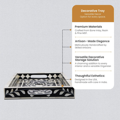 Alhambra Negra - Black White Bone &amp; Resin Inlay Decorative Tray