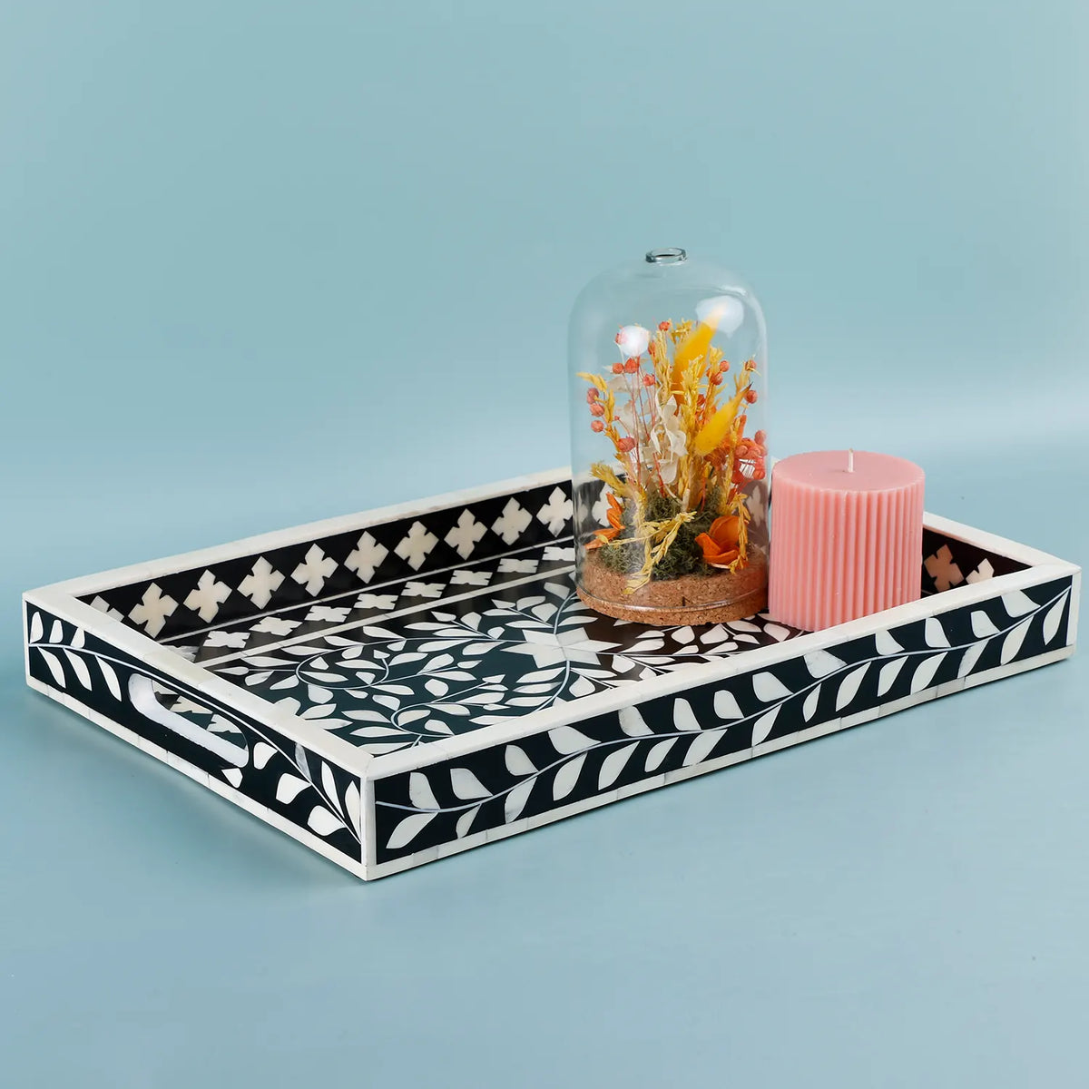 Alhambra Negra - Black White Bone &amp; Resin Inlay Decorative Tray