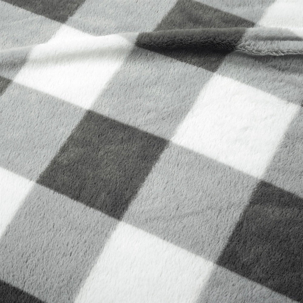 Twin Size Plaid Soft Faux Fur Comforter Set in Black/White/Grey