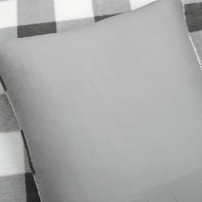 Twin Size Plaid Soft Faux Fur Comforter Set in Black/White/Grey