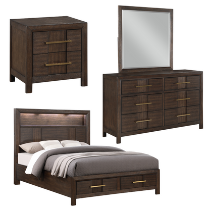 Modern 4 Piece Bedroom Set in Dark Walnut - King Size