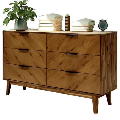 Veyron Acacia 6 Drawer Dresser in Walnut or Oak Finish