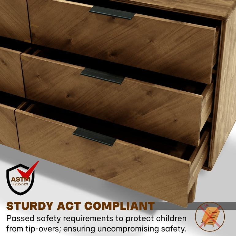 Veyron Acacia 6 Drawer Dresser in Walnut or Oak Finish