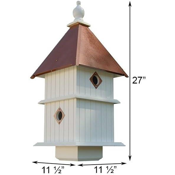 White Two Story Deluxe Birdhouse with Copper Roof - Made in USA