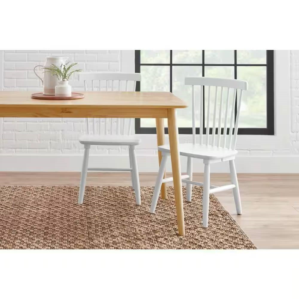 Set of 2 Classic Spindle Back Solid Wood Dining Chairs in White
