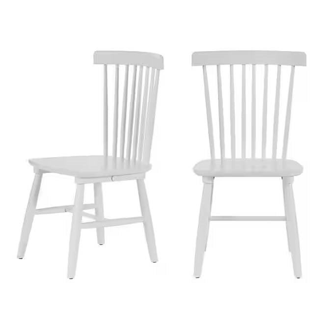 Set of 2 Classic Spindle Back Solid Wood Dining Chairs in White