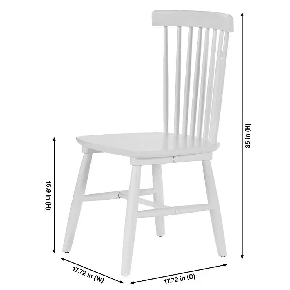 Set of 2 Classic Spindle Back Solid Wood Dining Chairs in White