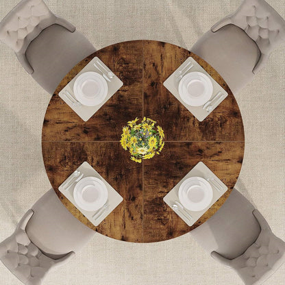 Modern Kitchen Round Dining Table for 4 in Rustic Brown Wood Finish