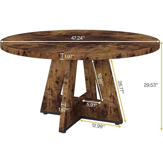 Modern Kitchen Round Dining Table for 4 in Rustic Brown Wood Finish