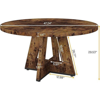 Modern Kitchen Round Dining Table for 4 in Rustic Brown Wood Finish