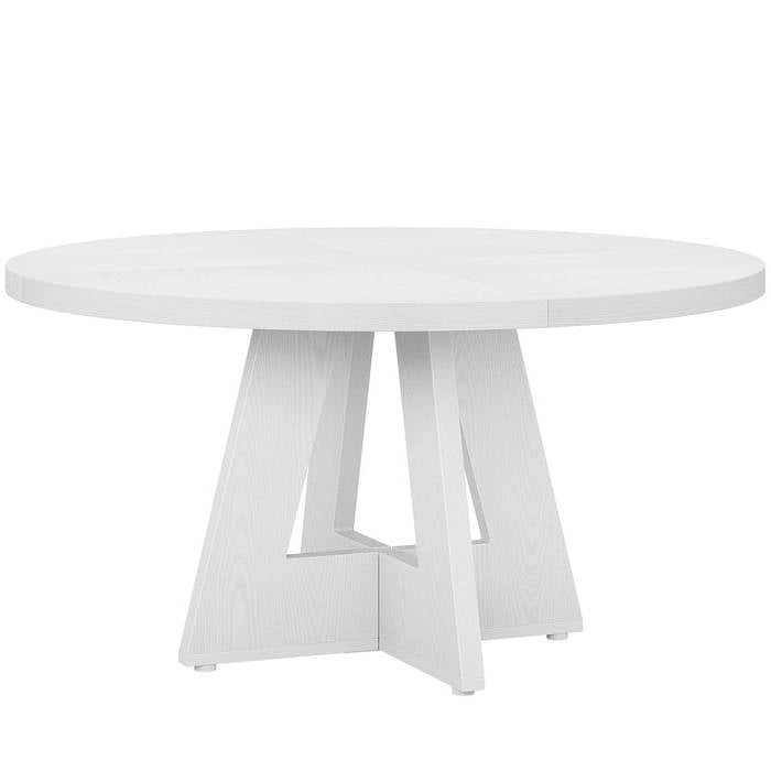 Modern Kitchen Round Dining Table for 4 in White Wood Finish