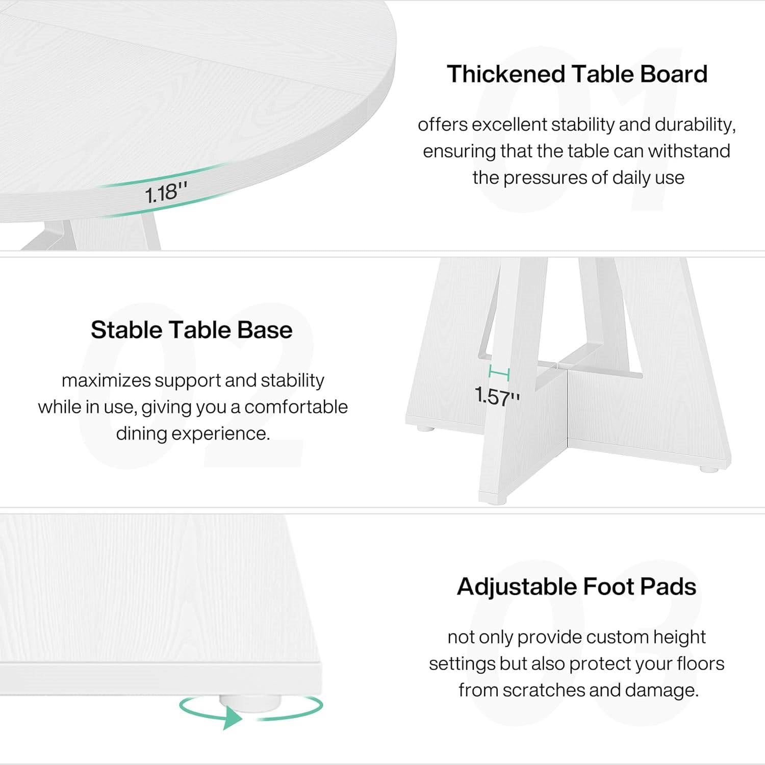 Modern Kitchen Round Dining Table for 4 in White Wood Finish