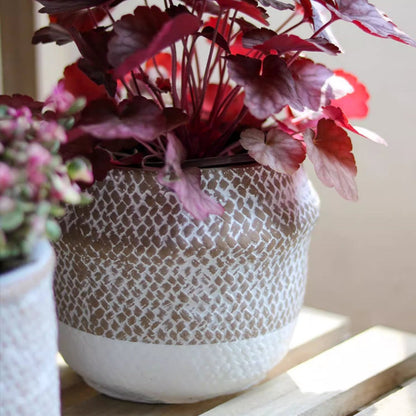 Boho Straw-Look Concrete Planter