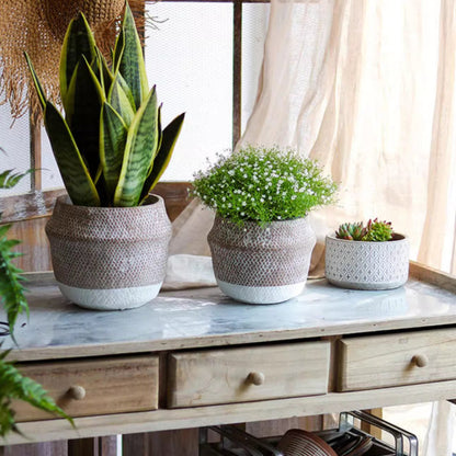 Boho Straw-Look Concrete Planter