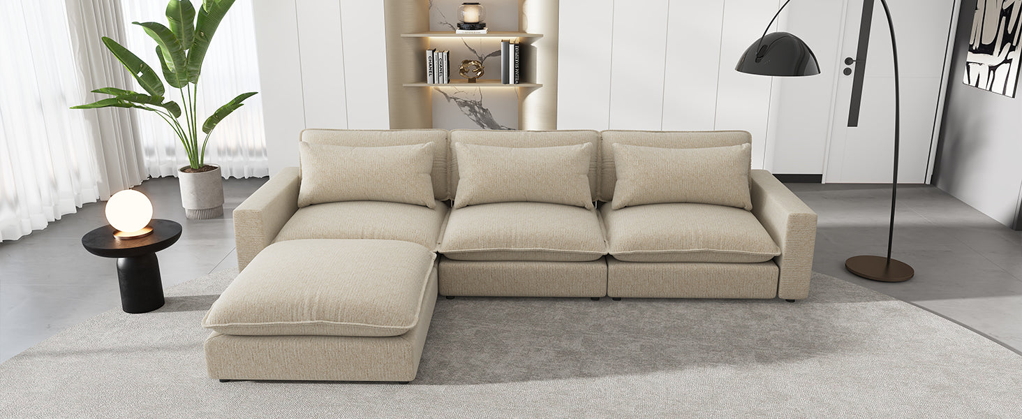 Chenille Upholstered Cloud Sofa Modular Sectional - Beige