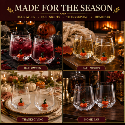 Set of 2 Pumpkin Decorative Drinkware - 12oz Clear
