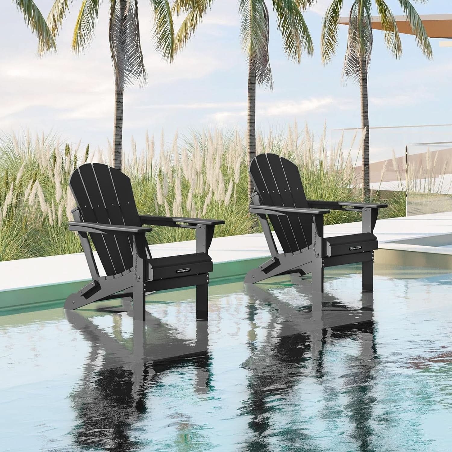 Folding Weather Resistant Adirondack Chairs - Black