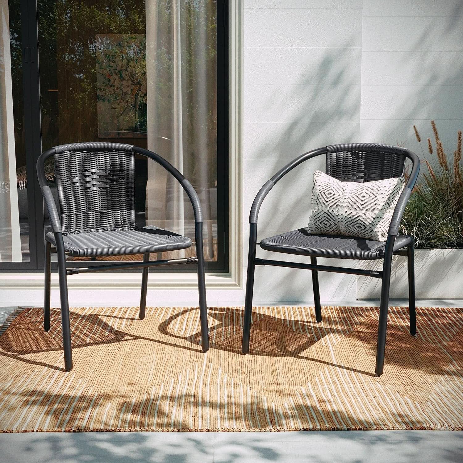 Set of 4 Modern Stackable Rattan Outdoor Dining Chairs