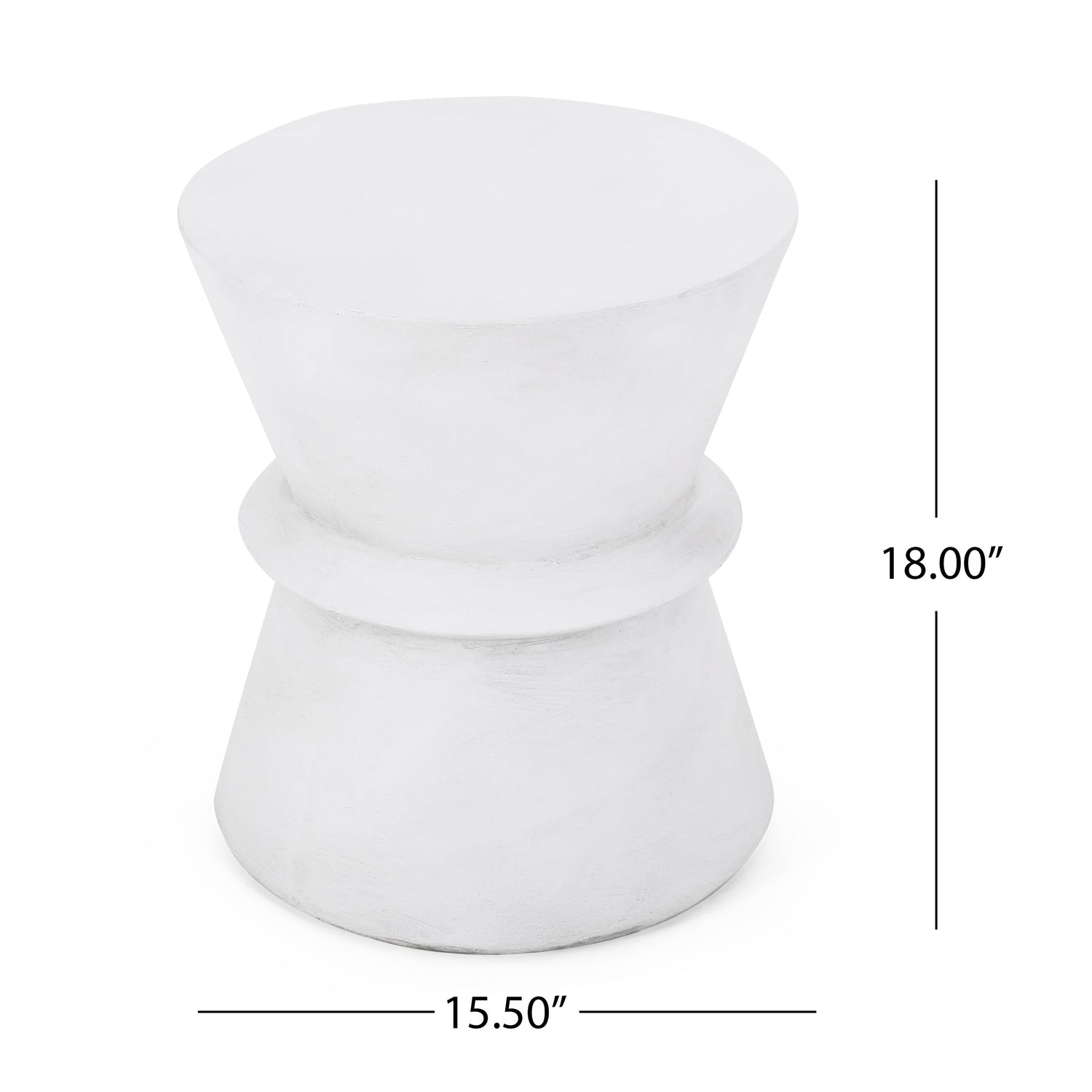 Outdoor Lightweight Concrete Hourglass End Table in Antique White Finish