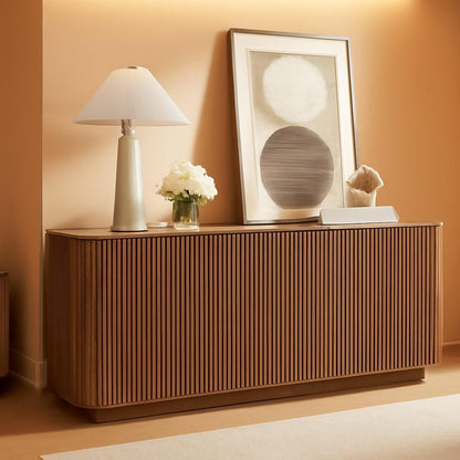 64 Inch Curved Walnut Contemporary Buffet Sideboard