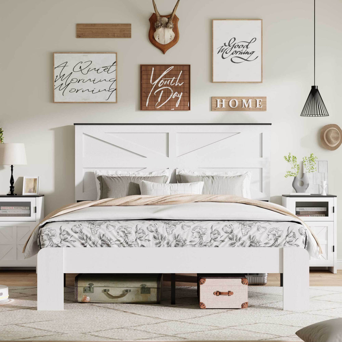 Wood Platform Bed Frame in White - King