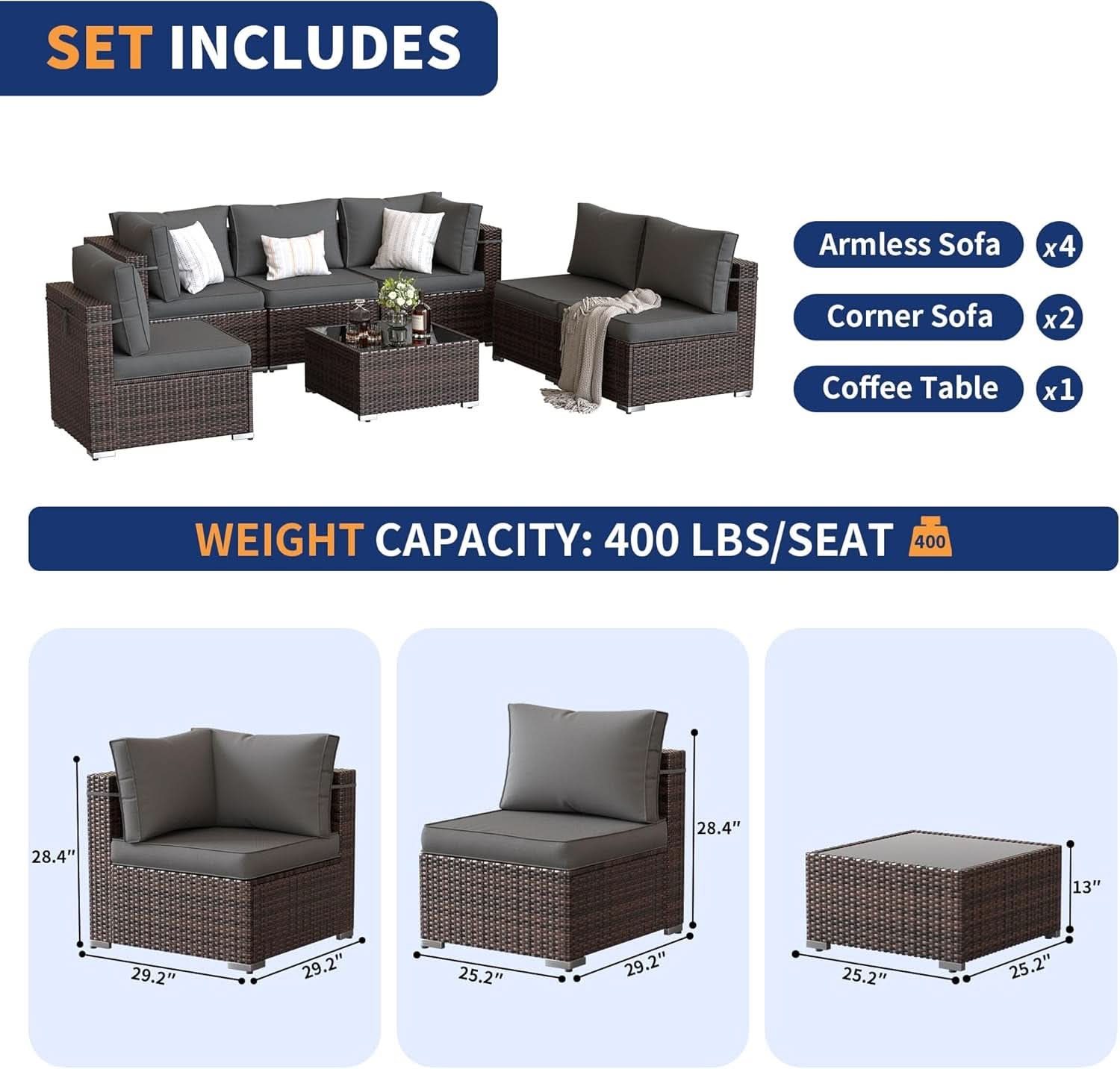 7 Piece Outdoor Modular Sectional Set With Waterproof Cover