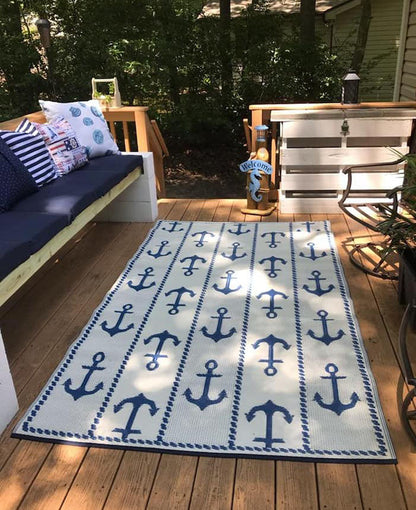 Anchor Blue &amp; White Outdoor Mat
