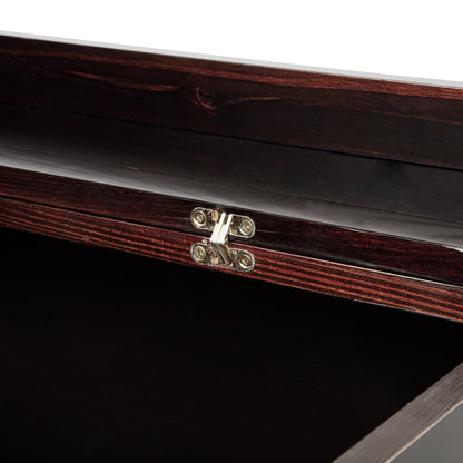 Queen Size Murphy Bed, Pine Wood with Power Station and Rattan Decoration Panel - Espresso
