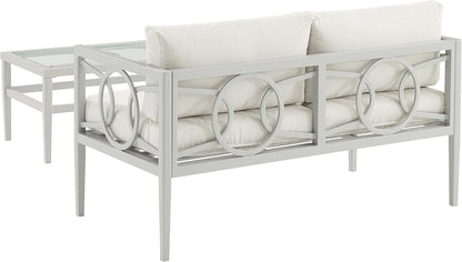 2 Piece Outdoor Gray Metal Loveseat and Coffee Table Set with Creme Cushions