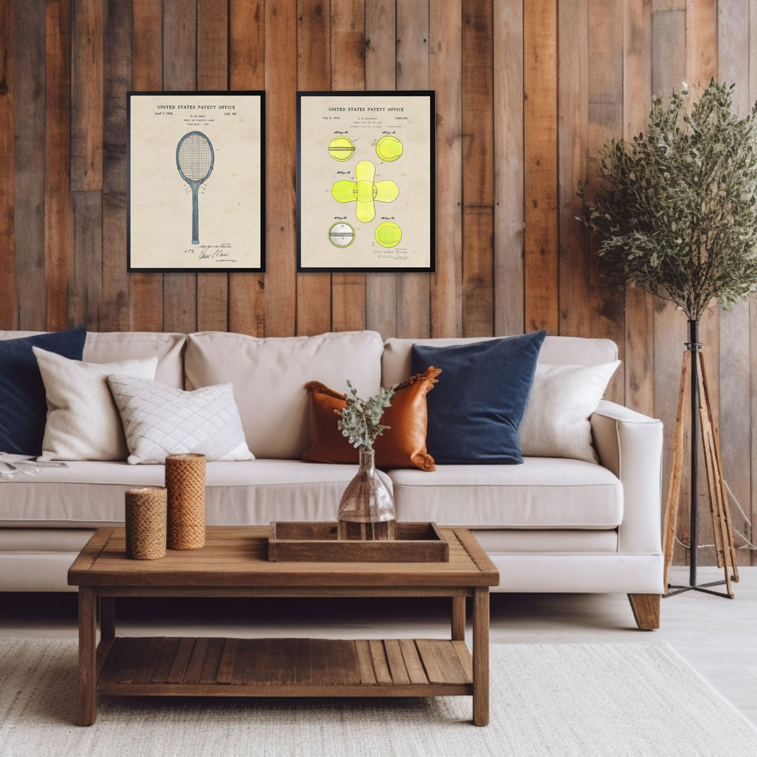 Tennis Racket Patent in Black Frame - 20 x 16 inch