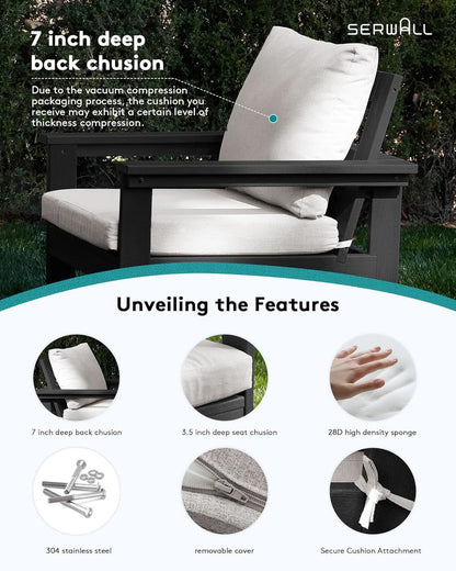 HDPE 7 Piece Outdoor Patio Furniture Set - Black/White