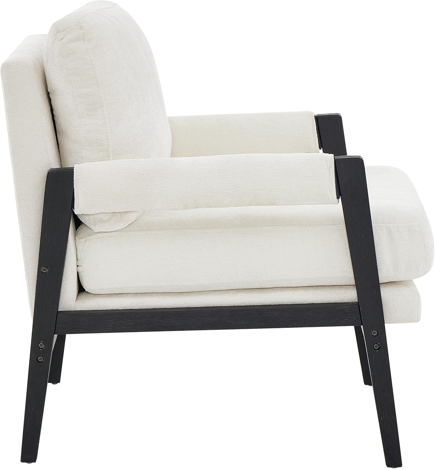 White Chenille Upholstered Mid Century Accent Armchair