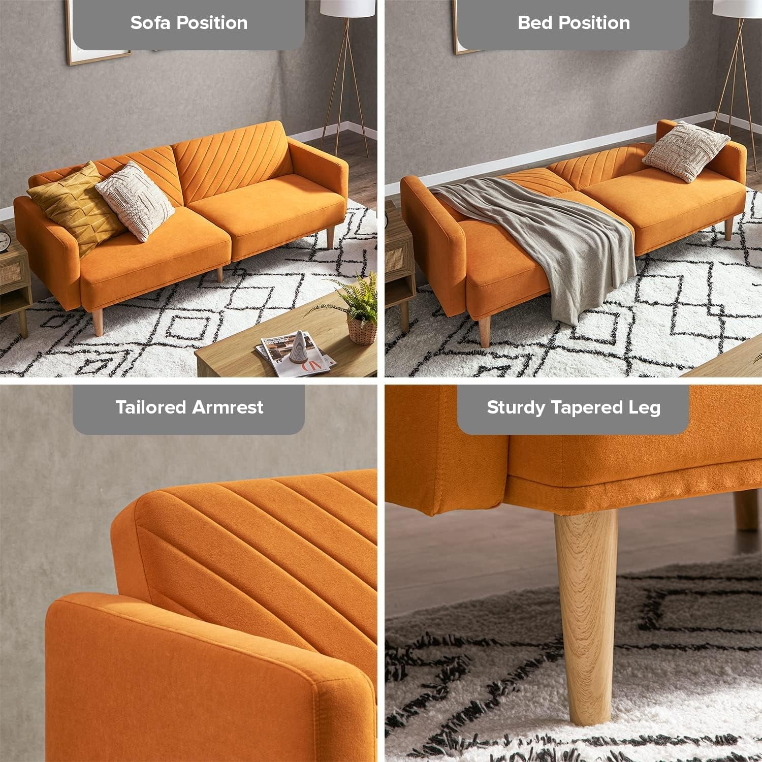 Chloe Futon Sofa Bed in Tangerine