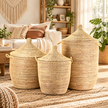 Dou Lid Storage Basket in  Monochrome Natural - Large